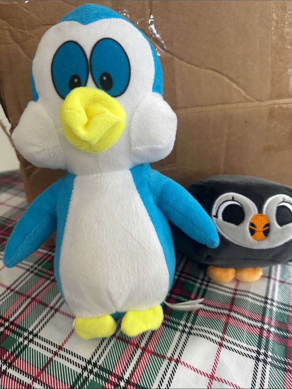Blue & White Plush Penguin Pet Toy with Yellow Beak